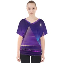 Egyptian-pyramids-night-landscape-cartoon V-neck Dolman Drape Top by Salman4z