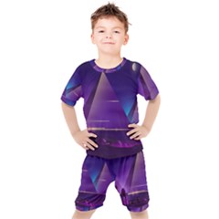 Egyptian-pyramids-night-landscape-cartoon Kids  Tee And Shorts Set by Salman4z