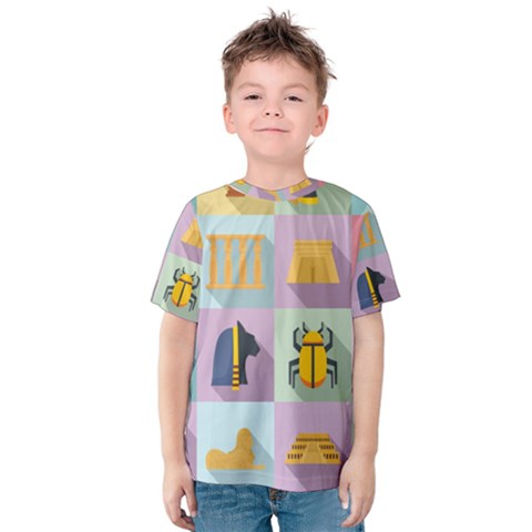 Egypt-icons-set-flat-style Kids  Cotton Tee by Salman4z