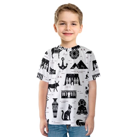 Dark-seamless-pattern-symbols-landmarks-signs-egypt --- Kids  Sport Mesh Tee by Salman4z