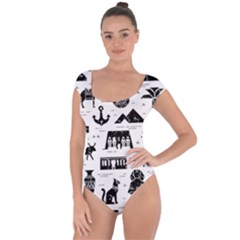 Dark-seamless-pattern-symbols-landmarks-signs-egypt --- Short Sleeve Leotard  by Salman4z