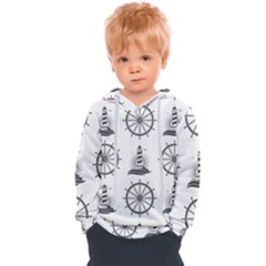 Marine Nautical Seamless Pattern With Vintage Lighthouse Wheel Kids  Overhead Hoodie by Salman4z