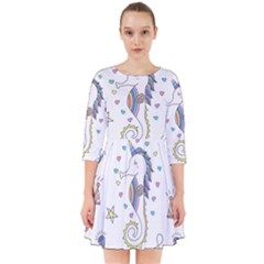 Seamless-pattern-cute-unicorn-cartoon-hand-drawn Smock Dress by Salman4z