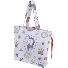 Seamless-pattern-cute-unicorn-cartoon-hand-drawn Drawstring Tote Bag by Salman4z