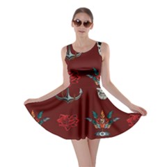 Tattoo-old-school-background-pattern Skater Dress by Salman4z