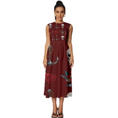 Tattoo-old-school-background-pattern Sleeveless Round Neck Midi Dress by Salman4z