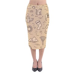 Egyptian-seamless-pattern-symbols-landmarks-signs-egypt Velvet Midi Pencil Skirt by Salman4z