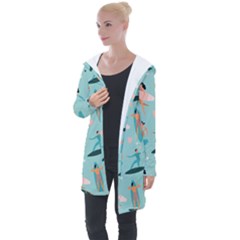 Beach-surfing-surfers-with-surfboards-surfer-rides-wave-summer-outdoors-surfboards-seamless-pattern- Longline Hooded Cardigan by Salman4z