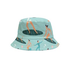 Beach-surfing-surfers-with-surfboards-surfer-rides-wave-summer-outdoors-surfboards-seamless-pattern- Bucket Hat (kids) by Salman4z
