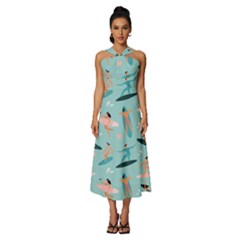 Beach-surfing-surfers-with-surfboards-surfer-rides-wave-summer-outdoors-surfboards-seamless-pattern- Sleeveless Cross Front Cocktail Midi Chiffon Dress by Salman4z