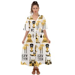 Egypt-symbols-decorative-icons-set Kimono Sleeve Boho Dress