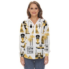 Egypt-symbols-decorative-icons-set Zip Up Long Sleeve Blouse