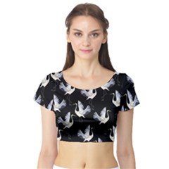 Crane Pattern Short Sleeve Crop Top by Salman4z