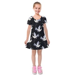 Crane Pattern Kids  Short Sleeve Velvet Dress