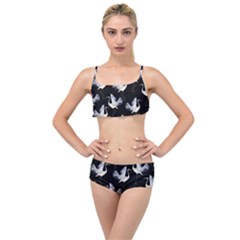 Crane Pattern Layered Top Bikini Set