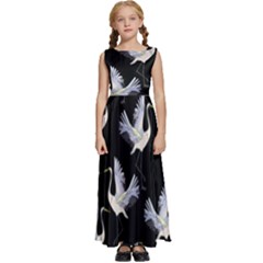 Crane Pattern Kids  Satin Sleeveless Maxi Dress