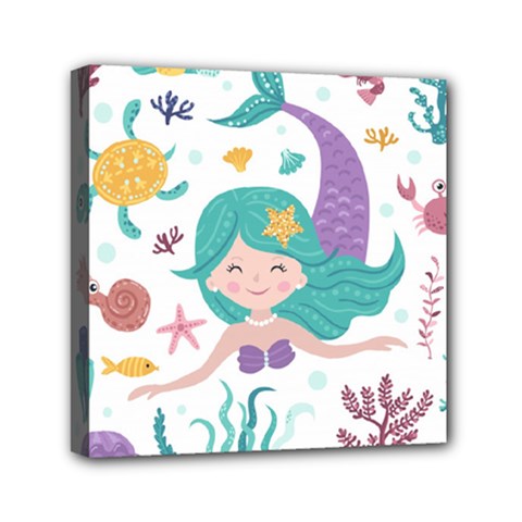 Set-cute-mermaid-seaweeds-marine-inhabitants Mini Canvas 6  X 6  (stretched) by Salman4z