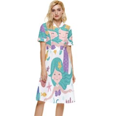 Set-cute-mermaid-seaweeds-marine-inhabitants Button Top Knee Length Dress by Salman4z