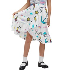 Unicorns-rainbows-seamless-pattern Kids  Ruffle Flared Wrap Midi Skirt by Salman4z