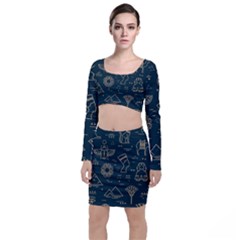 Dark-seamless-pattern-symbols-landmarks-signs-egypt -- Top And Skirt Sets by Salman4z