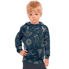 Dark-seamless-pattern-symbols-landmarks-signs-egypt -- Kids  Hooded Pullover by Salman4z