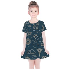 Dark-seamless-pattern-symbols-landmarks-signs-egypt -- Kids  Simple Cotton Dress