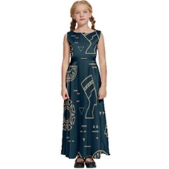 Dark-seamless-pattern-symbols-landmarks-signs-egypt -- Kids  Satin Sleeveless Maxi Dress by Salman4z