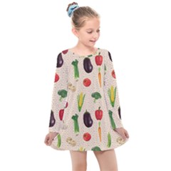 Vegetables Kids  Long Sleeve Dress by SychEva