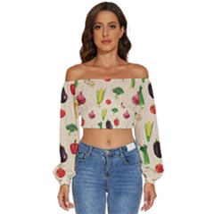 Vegetables Long Sleeve Crinkled Weave Crop Top