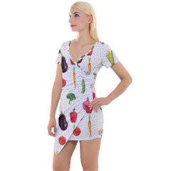 Vegetable Short Sleeve Asymmetric Mini Dress