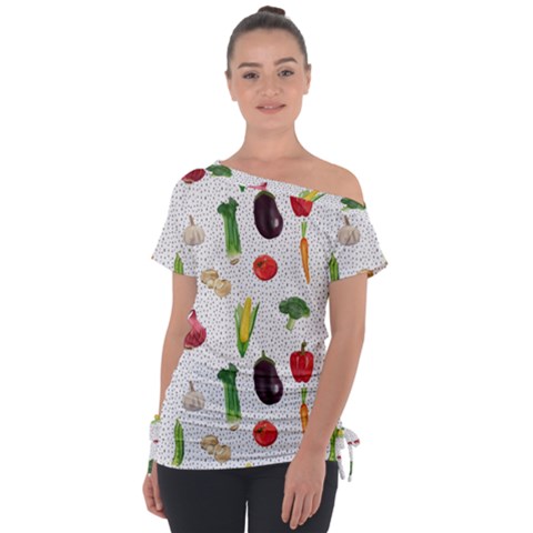 Vegetable Off Shoulder Tie-up Tee by SychEva