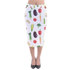 Vegetable Velvet Midi Pencil Skirt