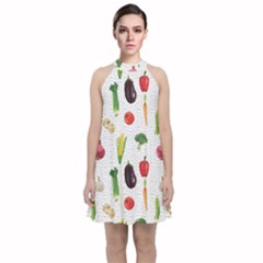 Vegetable Velvet Halter Neckline Dress 