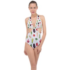 Vegetable Halter Front Plunge Swimsuit