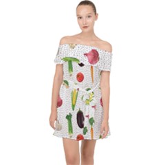 Vegetable Off Shoulder Chiffon Dress by SychEva