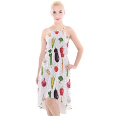 Vegetable High-Low Halter Chiffon Dress 