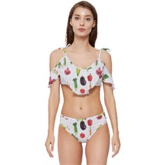 Vegetable Ruffle Edge Tie Up Bikini Set	