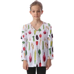 Vegetable Kids  V Neck Casual Top