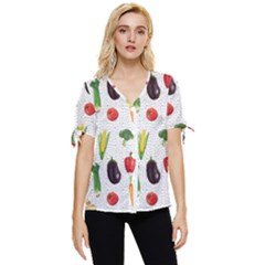 Vegetable Bow Sleeve Button Up Top