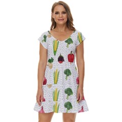 Vegetable Short Sleeve Tiered Mini Dress