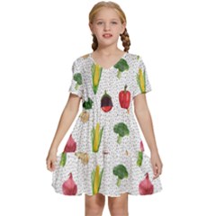 Vegetable Kids  Short Sleeve Tiered Mini Dress by SychEva