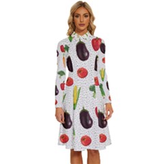 Vegetable Long Sleeve Shirt Collar A-line Dress by SychEva