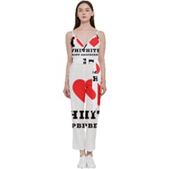 I Love White Raspberry V-neck Spaghetti Strap Tie Front Jumpsuit by ilovewhateva