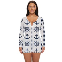 Nautical-seamless-pattern-vector-illustration Long Sleeve Boyleg Swimsuit