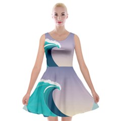 Tsunami Tidal Waves Wave Minimalist Ocean Sea Velvet Skater Dress by Ravend