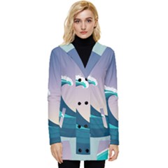 Tsunami Tidal Waves Wave Minimalist Ocean Sea Button Up Hooded Coat  by Ravend