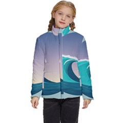 Tsunami Tidal Waves Wave Minimalist Ocean Sea Kids  Puffer Bubble Jacket Coat by Ravend