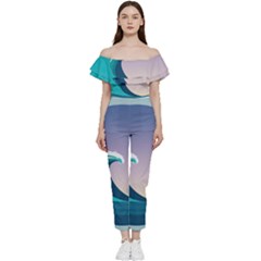 Tsunami Tidal Waves Wave Minimalist Ocean Sea Off Shoulder Ruffle Top Jumpsuit