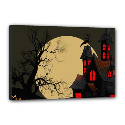 Halloween Moon Haunted House Full Moon Dead Tree Canvas 18  X 12  (stretched)