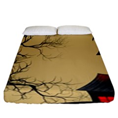 Halloween Moon Haunted House Full Moon Dead Tree Fitted Sheet (king Size) by Ravend
